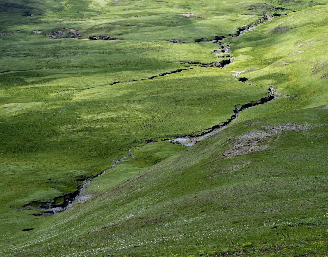 Pasture and a stream on the Tagong grassland