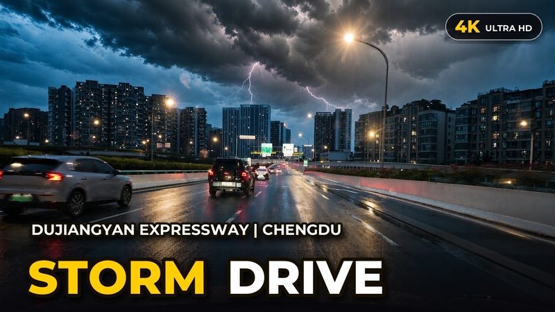 Storm Drive Into Chengdu: Dujiangyan Expressway (4K POV)